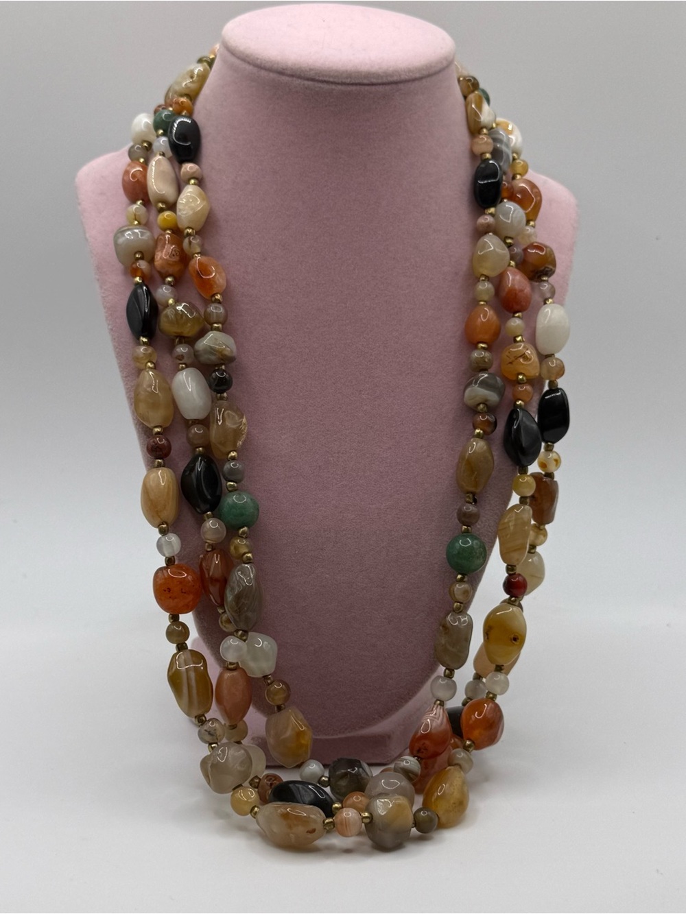 Set of 3 Multi-Color Agate stone Beaded Statement Necklace